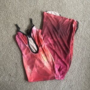 Boohoo multi color dress with slit and belly opening, size 4